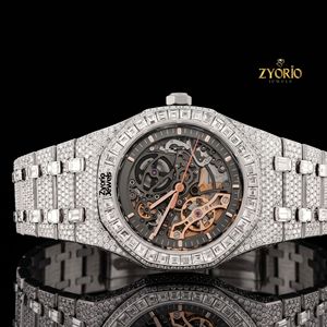 Montre unisexe de luxe squelette à quartz avec diamants Moissanite VVS, entièrement sertie, en acier inoxydable 20 mm, mouvement ETA, style Hip Hop - Product Image 4