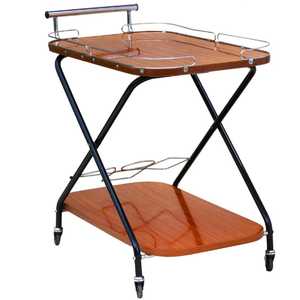 Chariot de bar roulant en bois à 2 niveaux, chariot de service mobile pour cuisine, îlot de rangement avec poignée en acier inoxydable et roues verrouillables - Product Image 3