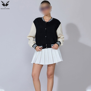 Best Supplier Newest Black White Full Sleeve Button Closure Autumn Short Length Contrast Color Design Women Varsity Jackets - Product Image 2