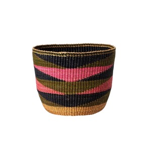 Durable Handcrafted Seagrass Laundry Basket with Pink Olive Wave Accent Multi Functional Woven <b>Container</b> Bin Clothes - Product Image 1
