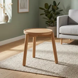 Table d'appoint ronde moderne en bois de manguier, design scandinave, faite à la main, meubles de salon, base à trois pieds - Product Image 6