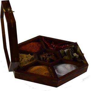 Wooden Spice Box Decorative Organizer for Kitchen Storage Masala Collection Herbs Seasonings and Pantry Management - Product Image 3