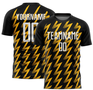 Ensemble d'uniformes de football personnalisés par sublimation, motif éclair noir et or, séchage rapide, OEM ODM, tenue d'équipe pour adultes, kit maillot 2026 - Product Image 2