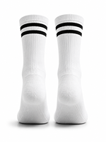 Chaussettes de sport blanches tissées écologiques respirantes personnalisées antidérapantes à rayures noires pour la course, le basketball, le football et les jeunes