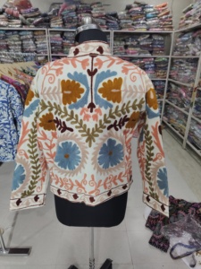 Women's Mandarin Collar Three Quarter Sleeve Embroidered Floral Jacket Cotton Woven Spring Prairie Chic Hand Embroidery <b>gift</b> - Product Image 6