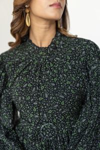 Vestido Maxi con Estampado Floral, Cuello Alto, Manga Larga, Corte en A, Chifón, Casual, Holgado, Transpirable, con Dobladillo Plisado, Cómodo para Primavera - Product Image 4