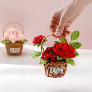 Cesta de Flores Tejida a Crochet, Flores Tejidas Eternas, Decoraciones para el Hogar, Escritorio y Bodas, para Regalo de Té Floral - Product Image 3