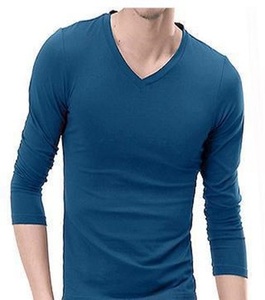 Camiseta de Hombre con Cuello en V, Ajustada, de Punto, 100% Algodón, Ecológica, Antiarrugas, de Larga Duración, Moderna y Elegante para Uso Diario - Product Image 2