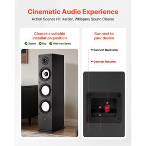 Altavoz de Torre de 2 Vías y 200W de Potencia Máxima, con Tweeter de 1 Pulgada y Woofer de 6.5 Pulgadas, Frecuencia de 70Hz a 20kHz, para Sistemas de Cine en Casa - Product Image 6