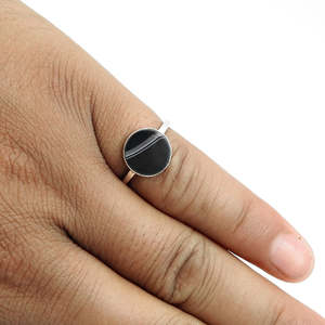 925 <b>Sterling</b> <b>Silver</b> <b>Ring</b> Oxidized With Round Cut Striped Onyx Gemstone Statement Bezel <b>Set</b> Bohemian Jewelry Perfect For Gift - Product Image 4
