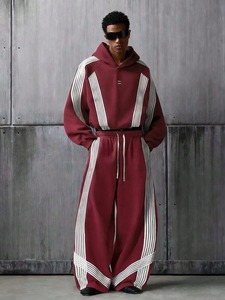 Ensemble de jogging unisexe décontracté et sportif 2-en-1 à capuche imprimé en polyester/coton, coupe ample à manches longues avec poches latérales pour l'automne - Product Image 6