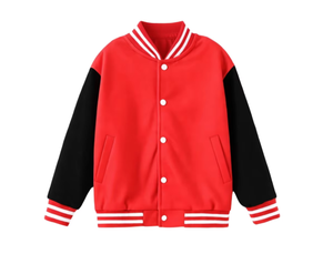 Veste de baseball rouge pour enfants, style universitaire, avec manches contrastées et boutons sur le devant, manteau de sport scolaire d'hiver, vente en gros pour garçons et enfants - Product Image 4