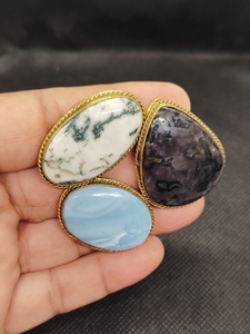 Colgantes ranurados de piedra natural mixta de calidad AAAAA, elección de lapidarios: Jaspe Gabru, ágata de árbol, ópalo azul, piedras de latón. - Product Image 2