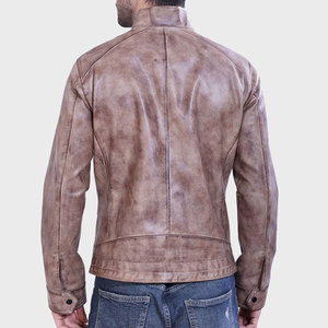 Chaqueta de Cuero Marrón Lavado de Alta Calidad con Cierre de Cremallera, Chaqueta de Cuero de Moda para Invierno, Material Cálido - Product Image 2