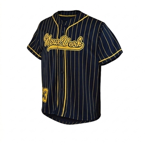For <b>Baseball</b> Jersey Unisex Customized Breathable Plus Size Yellow Striped Short Sleeve Button-Up Regular Fit Adult Apparel - Product Image 2