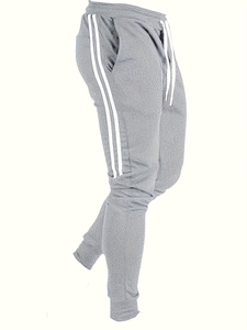 Plus Size Men's Gray Sweatpants White Side Stripes Drawstring Waist Casual Joggers Midweight Knitted 100% Cotton Pants Autumn - Product Image 2