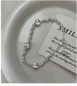 S925 Sterling Silver Korean Style Niche Design Cat Eye Handmade Beaded Bracelet Korean Style Simple Vintage First Jewelry - Product Image 4