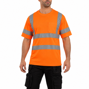 Chemise de sécurité réfléchissante à haute visibilité, style manches courtes, tissu respirant de haute qualité, poche poitrine, vêtements de travail pour hommes - Product Image 4
