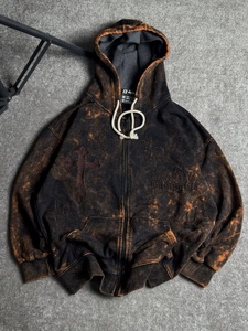Oversized Zip-Up <b>Hoodie</b> Men <b>Gothic</b> Cross Print Washed Cotton Streetwear Autumn Wear - Product Image 6