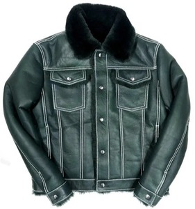 Premium <b>Men's</b> Leather <b>Shearling</b> Aviator <b>Jacket</b> Genuine Sheepskin Fur Winter Coat Warm Durable Classic Outerwear Style - Product Image 6