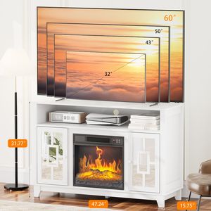 Moderna Consolle Porta TV Bianca con Motivo a Rilievo e Doppie Ante a Specchio per Caminetto da 18 Pollici - Product Image 4