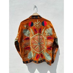 Veste en velours marron Suzani, veste à broderies florales avec doublure en coton cousue à la main, deux poches latérales, veste bohème chic - Product Image 6