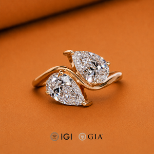 Anillo Toi Et Moi con Dos Diamantes Cultivados en Laboratorio, Corte Pera de 2 Quilates, Anillo de Compromiso - Product Image 1
