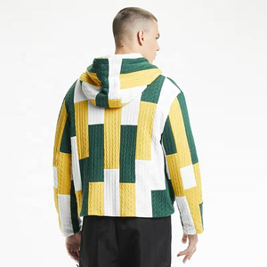 Knitted Velour Waterproof Sweater Hoodie <b>Jacket</b> for <b>Men</b> Yellow and Green Sport Casual Coat Customizable - Product Image 1