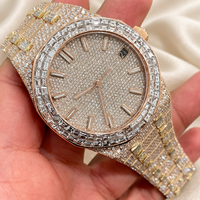Montre de luxe RAJ GEMS en moissanite, 41 mm, analogique, quartz, unisexe, affichage de la date, fermoir caché, acier inoxydable, cadran en cristal saphir de 20 mm