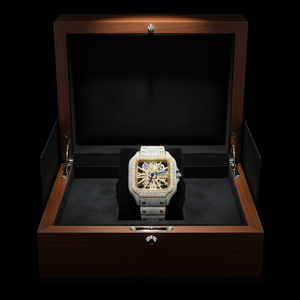 นาฬิกาเพชรโมอิสแบบเปิดที่สง่างาม-รุ่นโลหะสองโทนสีนาฬิกาสเตนเลสสตีลแบบฝังเพชรโมอิสจากอินเดีย - Product Image 2