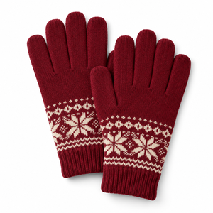 Red Knit Gloves With Snowflake Pattern <b>Full</b> Texture Machine Washable Acrylic Material Anti <b>Slip</b> Knit Wrist Cuff - Product Image 2