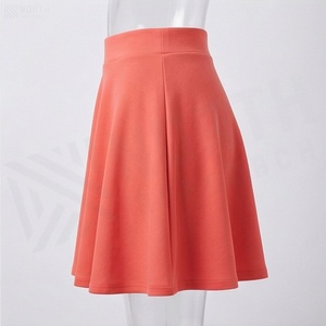 Jupe courte trapèze pour femme, couleur unie, taille élastique, plissée, tricotée en spandex et polyester, confortable, toutes saisons, tenue décontractée - Product Image 3