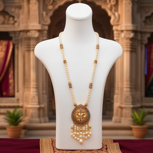 Conjunto de Joyería Fina Tradicional con Piedra Pota Mate y Collar Largo con Perlas - Product Image 3