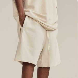 Shorts de plage pour hommes en toile beige à motif floral, avec cordon de serrage, poches, taille haute, respirants, séchage rapide, 220g, tissu tricoté 100% coton - Product Image 4