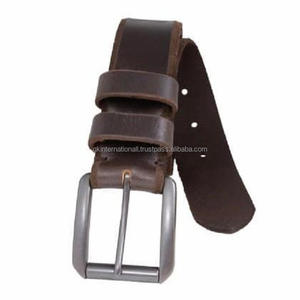 Cinturón de cuero de grano completo diseño personalizado cinturón casual de moda de cuero genuino marrón para hombres con hebilla de latón acabado plateado - Product Image 5