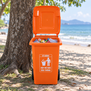100L Food Grade Plastic Wheeled Trash Bin Easy Move Flip Lid Large Capacity Waste <b>Container</b> School Yard Warehouse Crate - Product Image 1