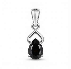 Pendentif en argent sterling plaqué rhodium de haute qualité, onyx noir taille poire, bijoux unisexes minimalistes tendance, vente en gros, Rhaya Jewels - Product Image 1