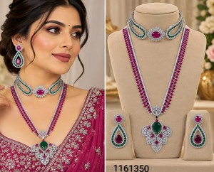 Elegante Conjunto de Collar de Doble Capa con Piedras AD, Gargantilla Brillante de Diamantes Americanos y Collar Largo con Pendientes Colgantes a Juego al por Mayor - Product Image 1