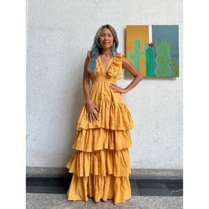 Vestido Boho con Volantes, Vestido de Novia Boho, Vestido Maxi con Capas Estilo Boho, Vestido con Capas Estilo Gitano, Vestido de Novia con Escote en V Profundo, Ropa de Resort, Vestido de Vacaciones - Product Image 1