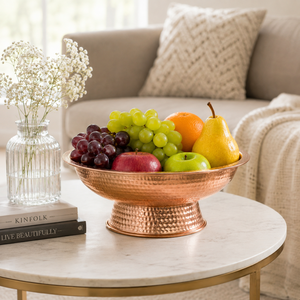 Bol sur piétement en cuivre pur martelé à la main, bol de service, bol à fruits, vaisselle décorative en métal, bol en cuivre fait main, vente en gros - Product Image 2