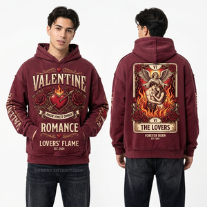 Sweat à capuche vintage bordeaux épais avec motif carte de tarot Les Amoureux, personnalisé, streetwear pour hommes, fabricant d'usine, vente en gros - Product Image 1