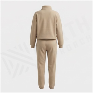 <b>Women</b> 100% Cotton Midweight Fleece Tracksuit Set Half-<b>Zip</b> Sweatshirt Jogger Pants Solid Color Casual Autumn Wear - Product Image 2