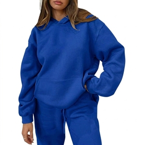 Conjunto Deportivo de 2 Piezas para Mujer, Sudadera con Capucha, Color Sólido, Manga Larga, Corte Holgado, Ropa Casual con Bolsillos Laterales, Estilo Otoñal - Product Image 3