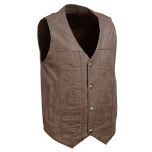 Gilet de motard en cuir PU pour homme, sans col, fermeture éclair, couleur unie, style automne, longueur standard - Product Image 4
