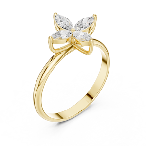 Bague de fiançailles en or jaune avec moissanite taille marquise motif floral pour femme, bague minimaliste fleurie pour mariage, anniversaire ou promesse - Product Image 4