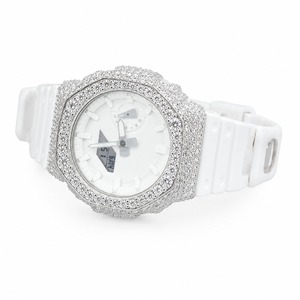 Montre analogique-numérique de luxe pour femmes avec boîtier en strass polygonal, bracelet en silicone, mouvement à quartz - Product Image 5