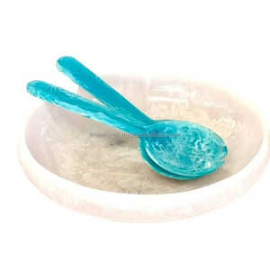 Grand plat de service en résine polie artisanale blanche à motif tourbillon, classique, sans plomb, couleur personnalisée, bol de terre pour la maison, l'hôtel - Product Image 2