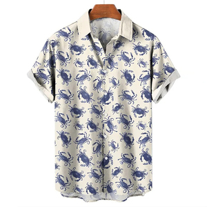 Chemise d'été pour homme, imprimé tropical, manches courtes, tissu sergé, vêtements de plage, col boutonné, ODM, séchage rapide - Product Image 2