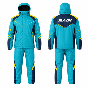 MEGAMAPLE <b>Men's</b> Waterproof Breathable Hooded <b>Summer</b> Bomber <b>Jacket</b> Navy Orange Color Blocking PU Coated Zipper Closure - Product Image 1