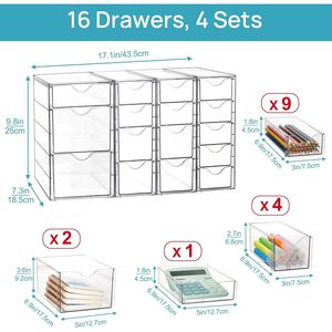 <b>Acrylic</b> <b>Organizer</b> with 16 Drawers Clear Storage Desk <b>Organizer</b> for Office Supplies and <b>Makeup</b> - Product Image 2